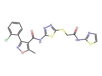 3-(2-chlorophenyl)-5-methyl-N-(5-((2-oxo-2-(thiazol-2-ylamino)ethyl)thio)-1,3,4-thiadiazol-2-yl)isoxazole-4-carboxamide structure