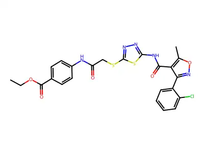 ethyl 4-(2-((5-(3-(2-chlorophenyl)-5-methylisoxazole-4-carboxamido)-1,3,4-thiadiazol-2-yl)thio)acetamido)benzoate structure