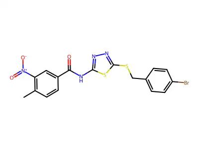 N-(5-((4-bromobenzyl)thio)-1,3,4-thiadiazol-2-yl)-4-methyl-3-nitrobenzamide structure