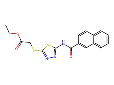 Ethyl 2-{[5-(naphthalene-2-amido)-1,3,4-thiadiazol-2-YL]sulfanyl}acetate structure