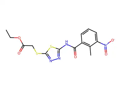 Ethyl 2-((5-(2-methyl-3-nitrobenzamido)-1,3,4-thiadiazol-2-yl)thio)acetate structure
