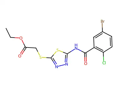 Ethyl 2-((5-(5-bromo-2-chlorobenzamido)-1,3,4-thiadiazol-2-yl)thio)acetate structure