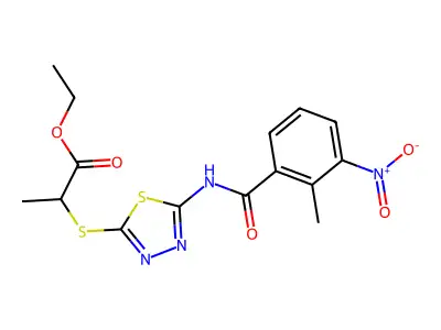 Ethyl 2-((5-(2-methyl-3-nitrobenzamido)-1,3,4-thiadiazol-2-yl)thio)propanoate structure
