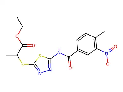 Ethyl 2-((5-(4-methyl-3-nitrobenzamido)-1,3,4-thiadiazol-2-yl)thio)propanoate structure