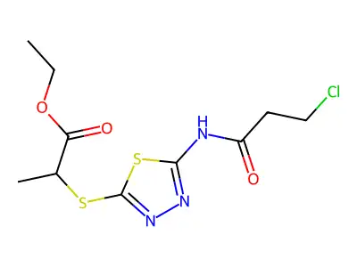 Ethyl 2-((5-(3-chloropropanamido)-1,3,4-thiadiazol-2-yl)thio)propanoate structure