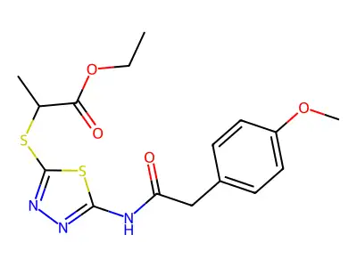 Ethyl 2-((5-(2-(4-methoxyphenyl)acetamido)-1,3,4-thiadiazol-2-yl)thio)propanoate structure