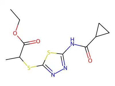 Ethyl 2-((5-(cyclopropanecarboxamido)-1,3,4-thiadiazol-2-yl)thio)propanoate structure