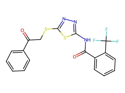 N-(5-phenacylsulfanyl-1,3,4-thiadiazol-2-yl)-2-(trifluoromethyl)benzamide structure
