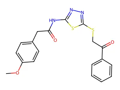 2-(4-methoxyphenyl)-N-(5-phenacylsulfanyl-1,3,4-thiadiazol-2-yl)acetamide structure