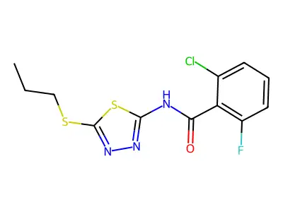 2-chloro-6-fluoro-N-(5-(propylthio)-1,3,4-thiadiazol-2-yl)benzamide structure