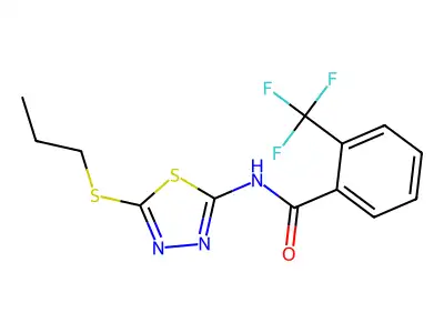 N-(5-(propylthio)-1,3,4-thiadiazol-2-yl)-2-(trifluoromethyl)benzamide structure