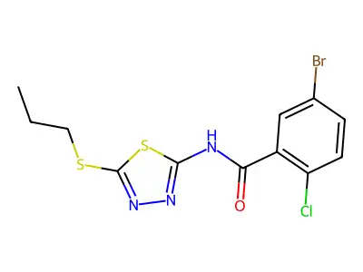 5-bromo-2-chloro-N-(5-propylsulfanyl-1,3,4-thiadiazol-2-yl)benzamide structure