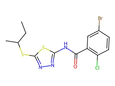5-bromo-N-(5-(sec-butylthio)-1,3,4-thiadiazol-2-yl)-2-chlorobenzamide structure