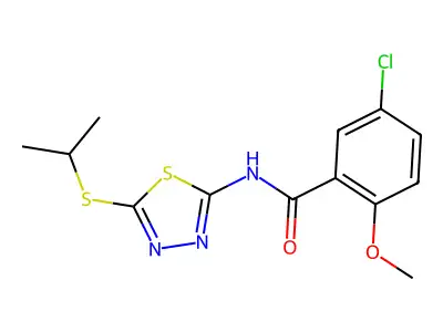 5-chloro-N-(5-(isopropylthio)-1,3,4-thiadiazol-2-yl)-2-methoxybenzamide structure