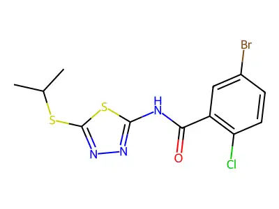 5-bromo-2-chloro-N-(5-(isopropylthio)-1,3,4-thiadiazol-2-yl)benzamide structure