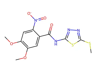 4,5-dimethoxy-N-(5-(methylthio)-1,3,4-thiadiazol-2-yl)-2-nitrobenzamide structure