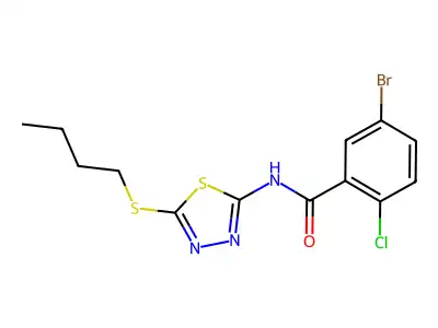 5-bromo-N-(5-(butylthio)-1,3,4-thiadiazol-2-yl)-2-chlorobenzamide structure