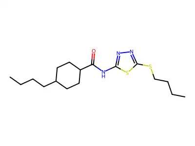 4-butyl-N-(5-(butylthio)-1,3,4-thiadiazol-2-yl)cyclohexanecarboxamide structure