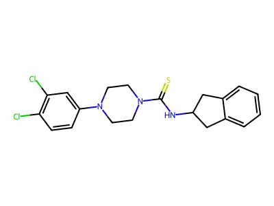 4-(3,4-dichlorophenyl)-N-(2,3-dihydro-1H-inden-2-yl)piperazine-1-carbothioamide structure