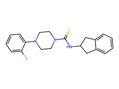 N-(2,3-dihydro-1H-inden-2-yl)-4-(2-fluorophenyl)piperazine-1-carbothioamide structure