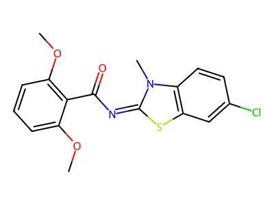 N-(6-chloro-3-methyl-1,3-benzothiazol-2-ylidene)-2,6-dimethoxybenzamide structure