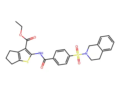 ethyl 2-(4-((3,4-dihydroisoquinolin-2(1H)-yl)sulfonyl)benzamido)-5,6-dihydro-4H-cyclopenta[b]thiophene-3-carboxylate structure