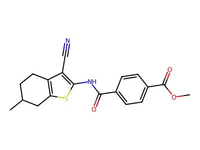 methyl 4-[(3-cyano-6-methyl-4,5,6,7-tetrahydro-1-benzothiophen-2-yl)carbamoyl]benzoate structure
