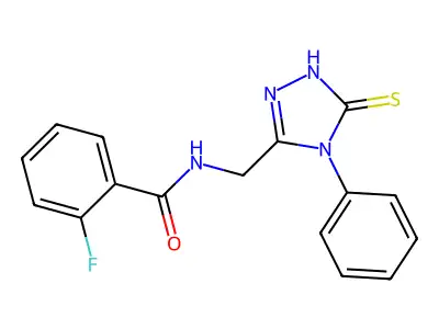 2-fluoro-N-((5-mercapto-4-phenyl-4H-1,2,4-triazol-3-yl)methyl)benzamide structure