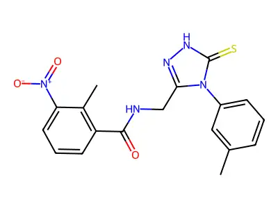 2-methyl-N-[[4-(3-methylphenyl)-5-sulfanylidene-1H-1,2,4-triazol-3-yl]methyl]-3-nitrobenzamide structure