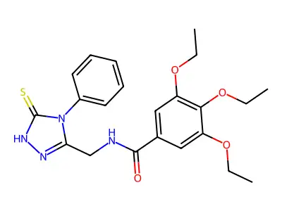 3,4,5-triethoxy-N-[(4-phenyl-5-sulfanylidene-4,5-dihydro-1H-1,2,4-triazol-3-yl)methyl]benzamide structure