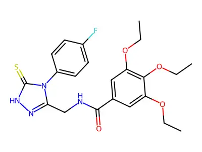 3,4,5-triethoxy-N-{[4-(4-fluorophenyl)-5-sulfanylidene-4,5-dihydro-1H-1,2,4-triazol-3-yl]methyl}benzamide structure