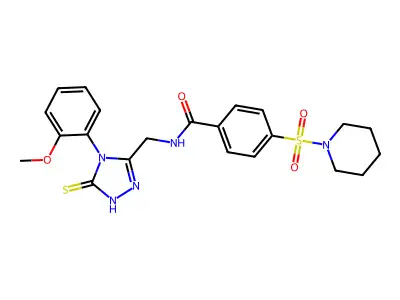 N-{[4-(2-methoxyphenyl)-5-sulfanylidene-4,5-dihydro-1H-1,2,4-triazol-3-yl]methyl}-4-(piperidine-1-sulfonyl)benzamide structure