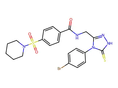 N-((4-(4-bromophenyl)-5-thioxo-4,5-dihydro-1H-1,2,4-triazol-3-yl)methyl)-4-(piperidin-1-ylsulfonyl)benzamide structure