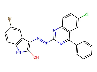 (Z)-5-bromo-3-(2-(6-chloro-4-phenylquinazolin-2-yl)hydrazono)indolin-2-one structure