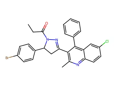 1-(5-(4-bromophenyl)-3-(6-chloro-2-methyl-4-phenylquinolin-3-yl)-4,5-dihydro-1H-pyrazol-1-yl)propan-1-one structure