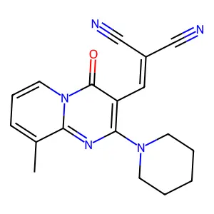 2-((9-methyl-4-oxo-2-(piperidin-1-yl)-4H-pyrido[1,2-a]pyrimidin-3-yl)methylene)malononitrile structure
