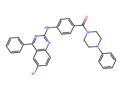 4-[(6-Bromo-4-phenylquinazolin-2-yl)amino]phenyl 4-phenylpiperazinyl ketone structure