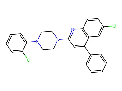 6-Chloro-2-(4-(2-chlorophenyl)piperazin-1-yl)-4-phenylquinoline structure