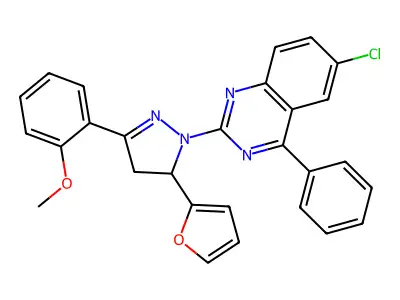 6-chloro-2-(5-(furan-2-yl)-3-(2-methoxyphenyl)-4,5-dihydro-1H-pyrazol-1-yl)-4-phenylquinazoline structure