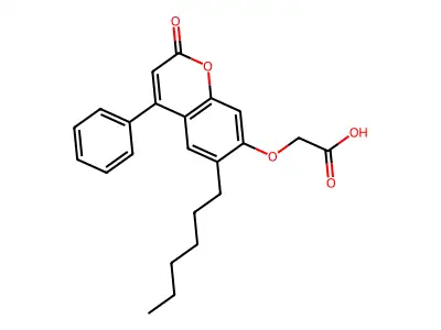 [(6-hexyl-2-oxo-4-phenyl-2H-chromen-7-yl)oxy]acetic acid structure