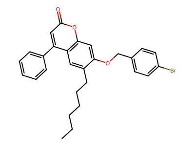 7-((4-bromobenzyl)oxy)-6-hexyl-4-phenyl-2H-chromen-2-one structure