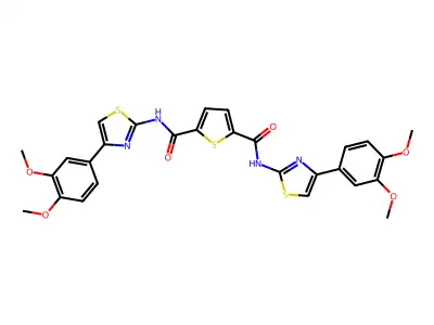 N2,N5-bis(4-(3,4-dimethoxyphenyl)thiazol-2-yl)thiophene-2,5-dicarboxamide structure