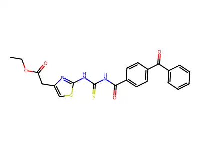 Ethyl 2-(2-(3-(4-benzoylbenzoyl)thioureido)thiazol-4-yl)acetate structure