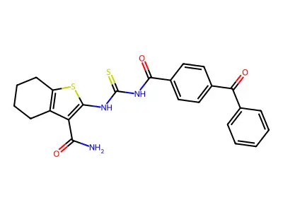 2-(3-(4-benzoylbenzoyl)thioureido)-4,5,6,7-tetrahydrobenzo[b]thiophene-3-carboxamide structure