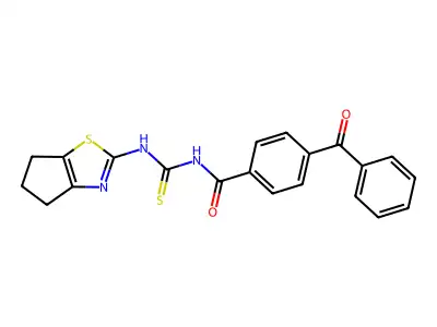 4-benzoyl-N-((5,6-dihydro-4H-cyclopenta[d]thiazol-2-yl)carbamothioyl)benzamide structure