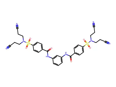 N,N'-(1,3-phenylene)bis(4-(N,N-bis(2-cyanoethyl)sulfamoyl)benzamide) structure