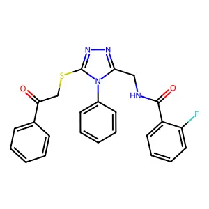 2-fluoro-N-[(5-phenacylsulfanyl-4-phenyl-1,2,4-triazol-3-yl)methyl]benzamide structure