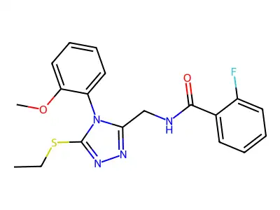 N-((5-(ethylthio)-4-(2-methoxyphenyl)-4H-1,2,4-triazol-3-yl)methyl)-2-fluorobenzamide structure