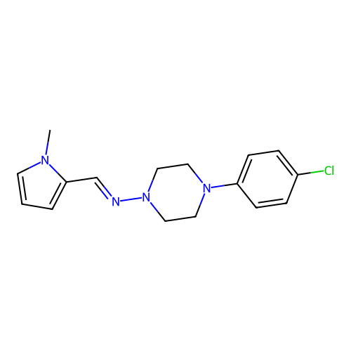 (E)-4-(4-chlorophenyl)-N-((1-methyl-1H-pyrrol-2-yl)methylene)piperazin-1-amine structure