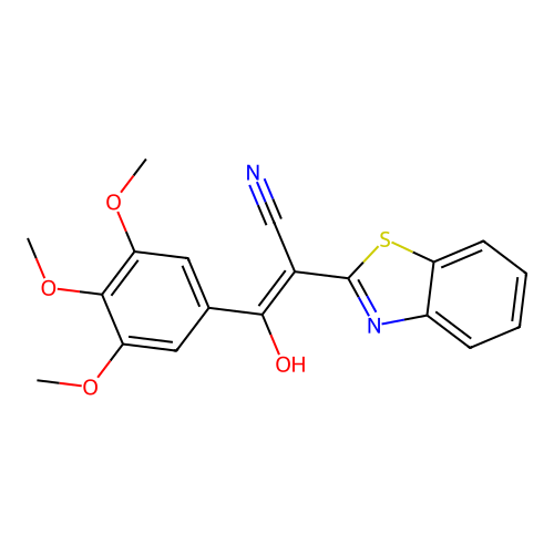 (E)-(2,3-dihydro-1,3-benzothiazol-2-ylidene)(3,4,5-trianisoyl)acetonitrile structure